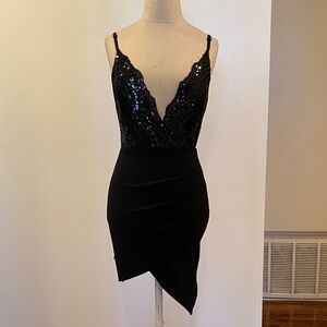 Windsor Black Sequin Asymmetrical Dress